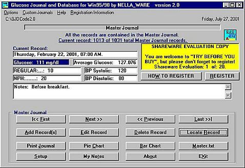Glucose Journal and Database Screenshot